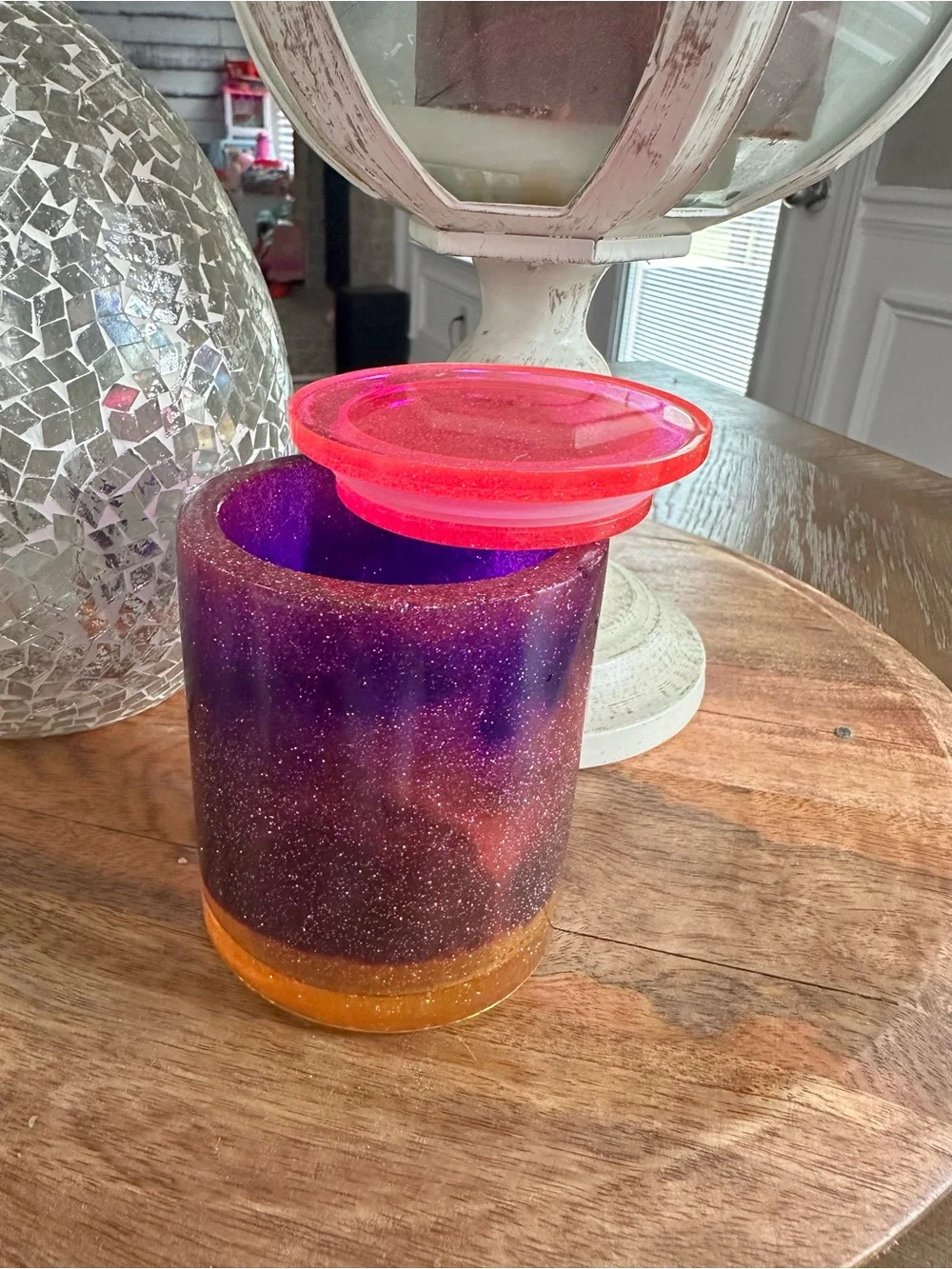 Glitter Ombre Purple and Orange Resin trinket Holder